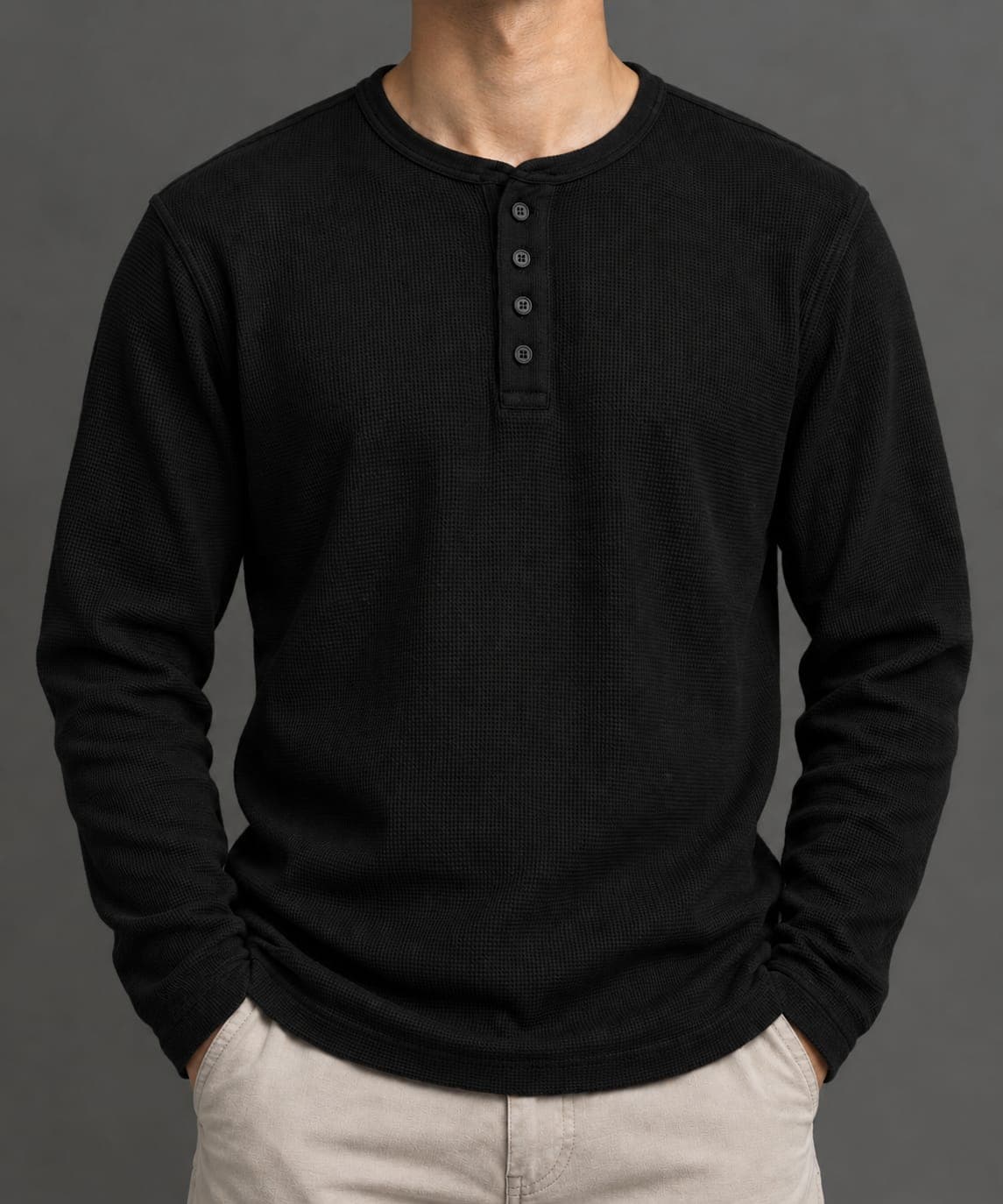 MKR Signature Midnight Black Waffle Henley
