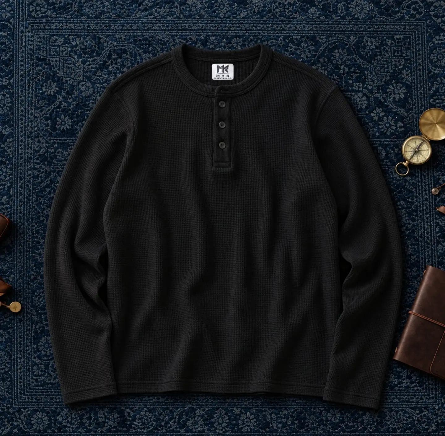 MKR Signature Midnight Black Waffle Henley